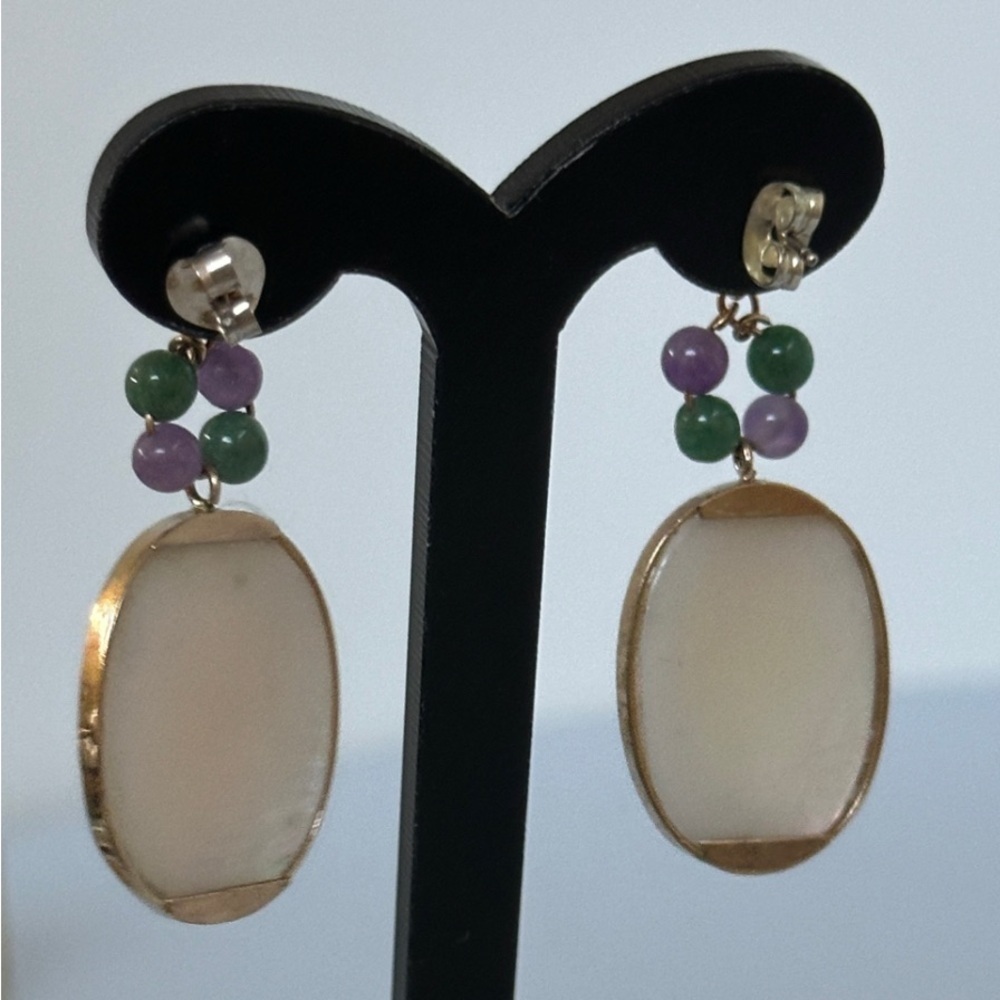 Vintage 14k real solid gold Pearl amethyst Earrings​​​​ - Picture 2 of 2